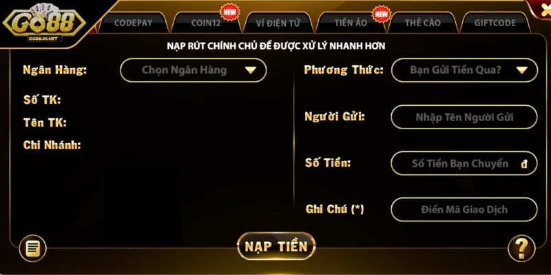 Nạp tiền GO88 Hướng dẫn thao tác từ A đến Z cho Newbie 1 Điều kiện cần thiết để nạp tiền GO88 thành công